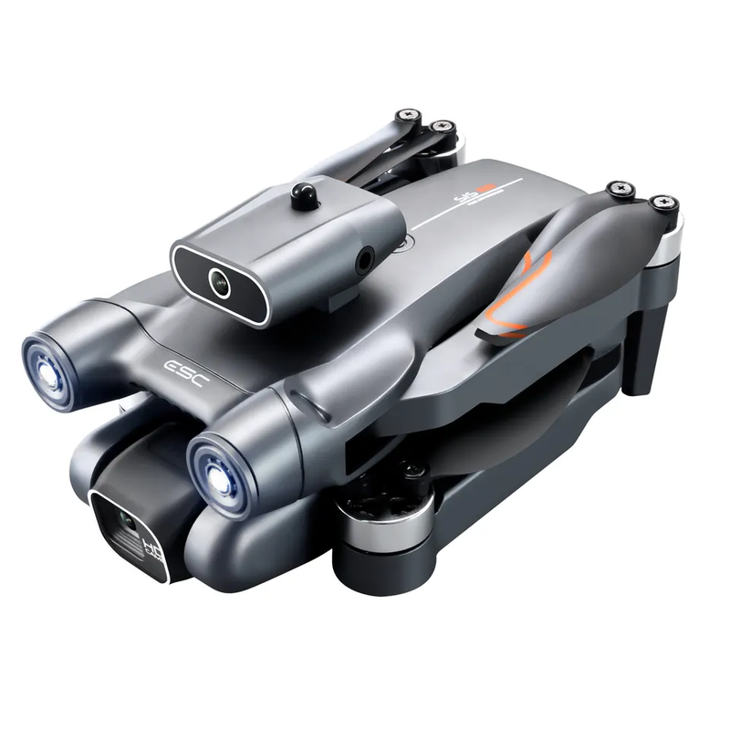 Silver mini quadcopter drone with front camera module