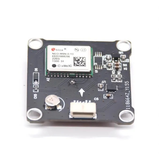 GPS drone module circuit board with header connector and mounting holes