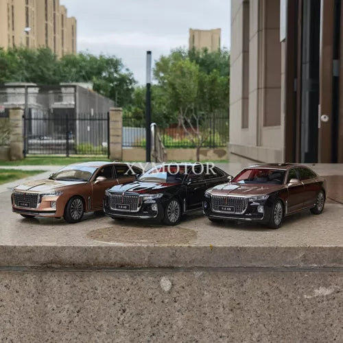 Diecast model car set of 3, front views in black and dark red