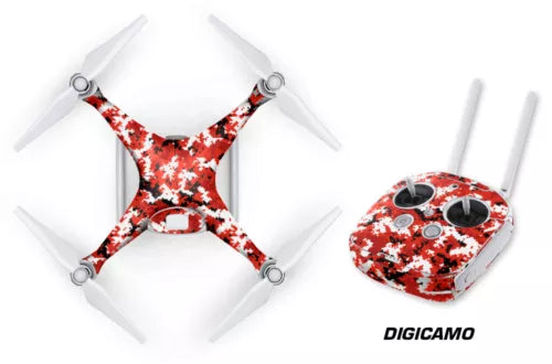 Red and white camouflage drone decal skin with remote controller sticker