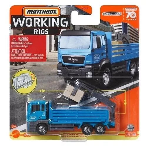 Matchbox MAN blue working rig diecast truck with open bed and front grille detail