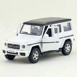 1/36 scale white diecast G63 AMG model car, front three-quarter view