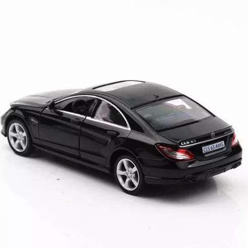 Black Mercedes CLS 63 AMG diecast toy car model with pull-back wheels