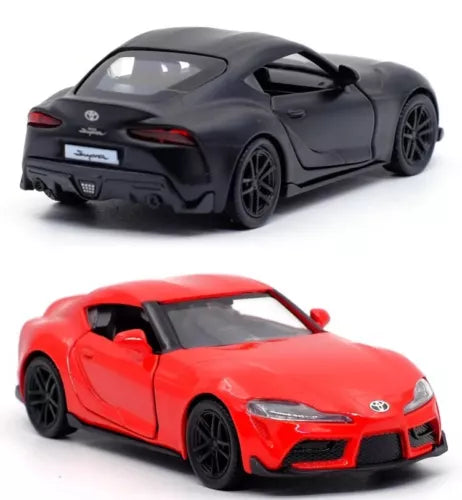 1:36 diecast sports car toy, dark gray and red with black wheels