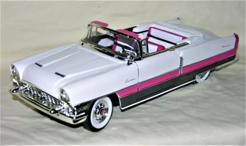 White and pink 1955 Packard Caribbean convertible diecast model car, open top