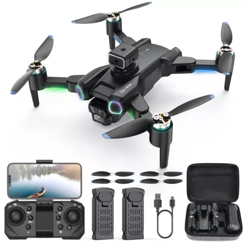 Quadcopter drone with 4K camera, front gimbal and four propellers, with remote and case