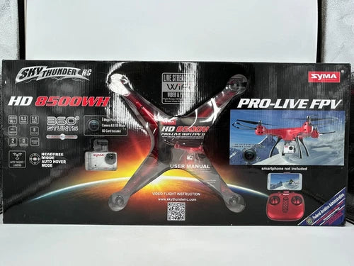 RC drone box with Sky Thunder branding, HD 8500WH, live stream and WiFi camera
