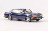 Blue 1/64 diecast sedan car model with silver grille and front headlights