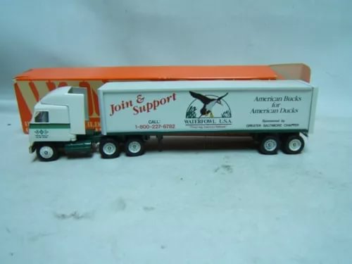 1/64 diecast trucking service model with orange cargo box and white cab