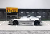 1:64 scale silver racing sports diecast model car with black wheels