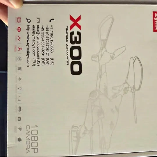 Foldable drone box with X300 branding and 1080p camera text