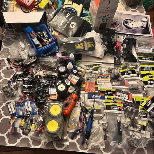 Drone and remote control car parts lot, mixed packaged components and tools