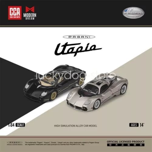 1:64 Pagani Utopia diecast model cars, black and silver
