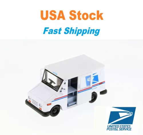 USPS LLV diecast toy mail truck, white with blue stripe and USPS logo