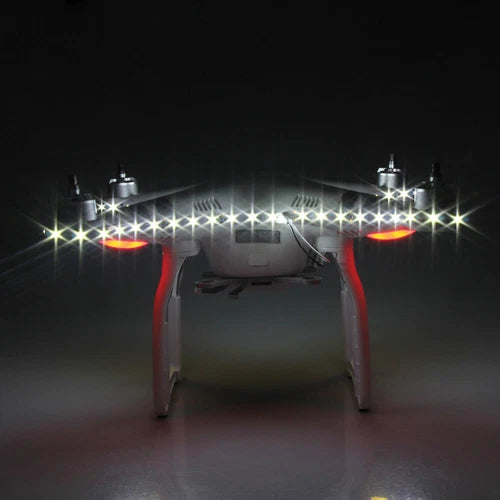 LED night strip accessory on drone, bright white LEDs along the arms