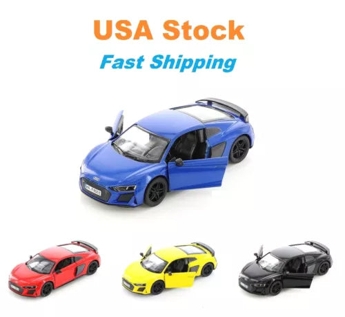 Blue diecast toy coupe model car with black wheels, front 3/4 view