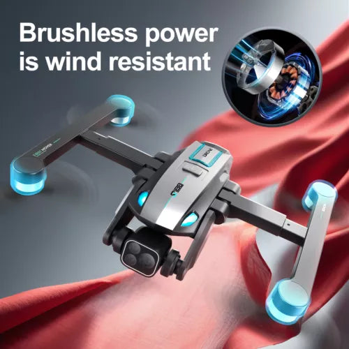 Foldable quadcopter drone with dual camera and blue LED lights, 4 propellers