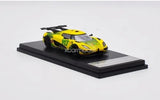 1/64 scale KOENIGSEGG diecast car model toy on black base, yellow/black racing