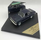 1:43 diecast Opel Kadett coupe 1966 model car in dark blue with display base