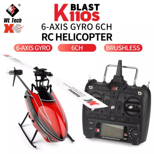6-axis gyro 6CH RC helicopter with red rotor canopy and black controller transmitter