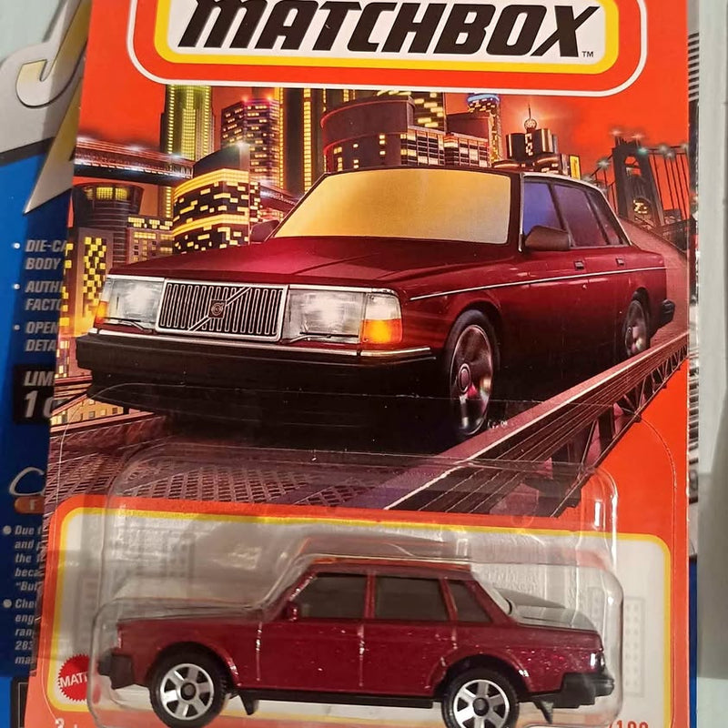 Red station wagon diecast car in Matchbox blister pack