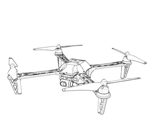 FPV drone with dual-axis gimbal and four propellers