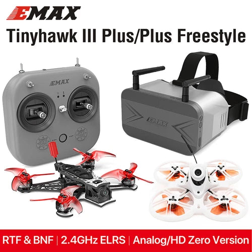 FPV RC drone kit with grey controller, quadcopter and white FPV headset