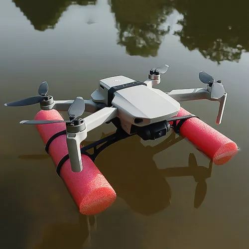 Drone floating landing skid gear holder with red pontoons