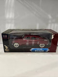 Red 1:18 scale diecast model car in display box
