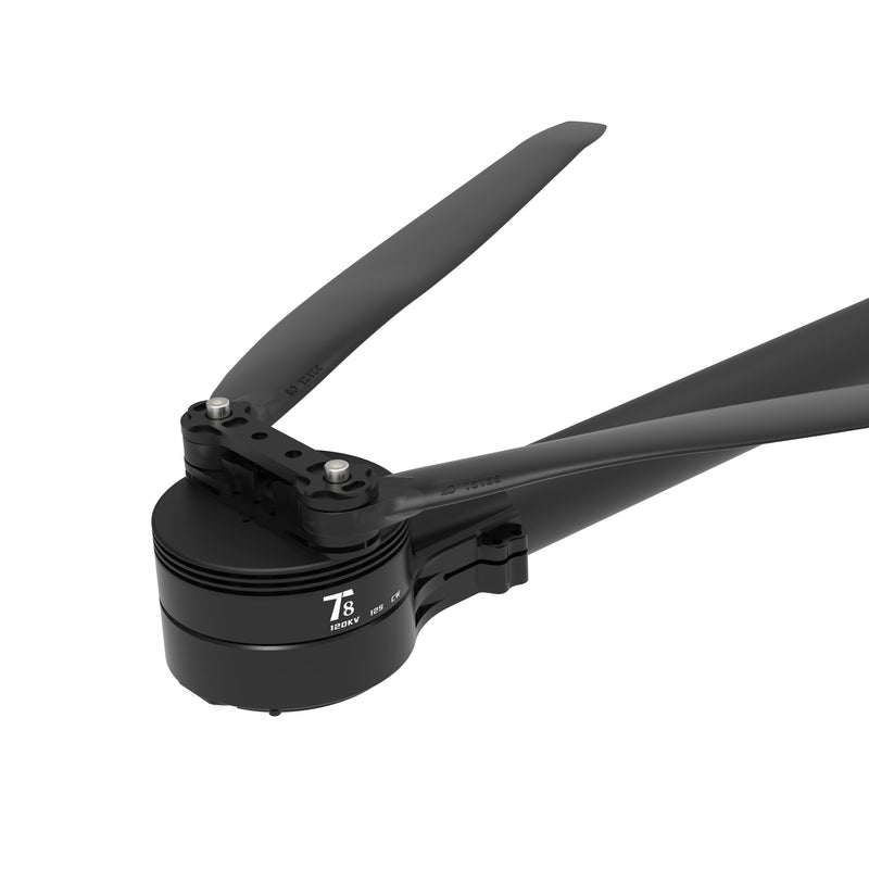 Black brushless drone motor with carbon fiber arm and ESC module, 7S