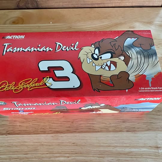 Red diecast race car box with Tasmanian Devil and #3 logo