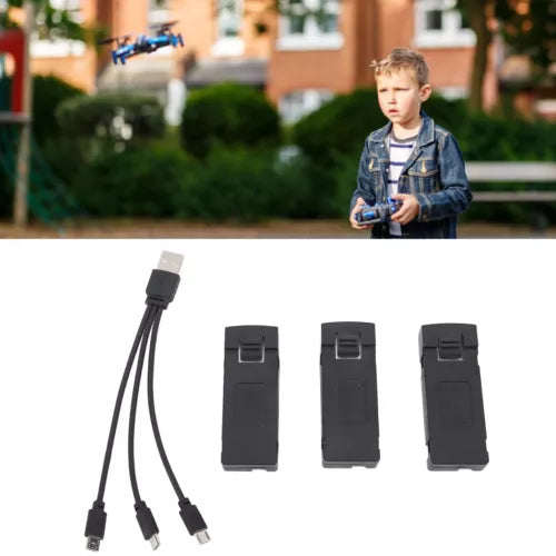 RC drone lithium battery set: 3 batteries with 3-in-1 charging cable
