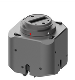 Gray drone transport loading module with circular top and red indicator light