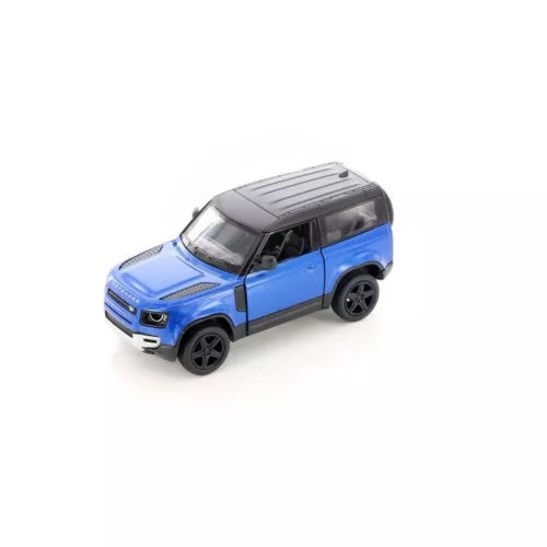Blue diecast toy SUV model car, front three-quarter view, black wheels and grille