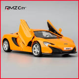 Orange diecast toy sports car with doors open and black front splitter