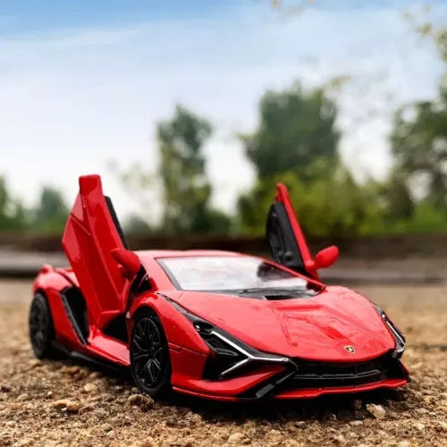 Lamborghini Sian diecast car model toy in red with open doors