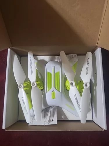 Symantec foldable quadcopter drone in white, with four propeller arms visible