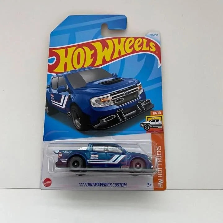 Hot Wheels 22 Ford Maverick Custom diecast in box, blue with white stripes
