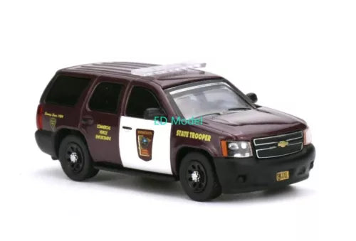 Diecast police model car toy in maroon with white stripe and front grille details