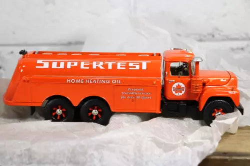 Orange Supertest tanker truck diecast model, front cab and side tank text visible