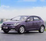 1/18 scale MG5 purple die-cast car, front-left view, silver wheels