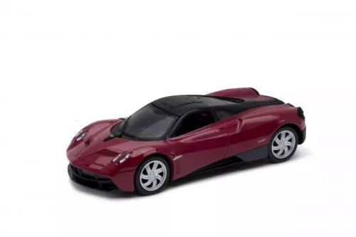 Burgundy diecast model car with black roof and wheels, scale 1:38.