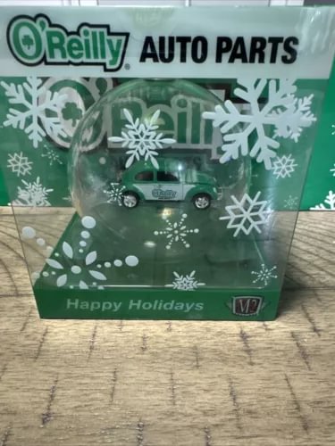 1:64 diecast Volkswagen Beetle ornament in green holiday box with clear window