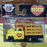 Yellow diecast model pickup with stakebed and black wheels