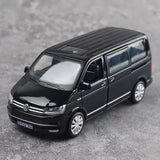 1:36 Volkswagen Multivan T6 MPV diecast car toy in black, front 3/4 view