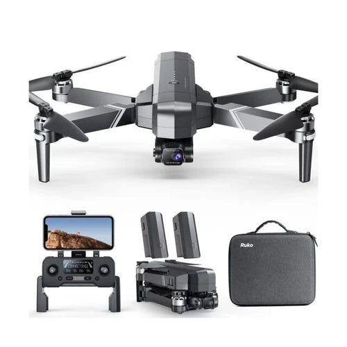 Foldable quadcopter drone with camera, remote controller, spare batteries, carrying case