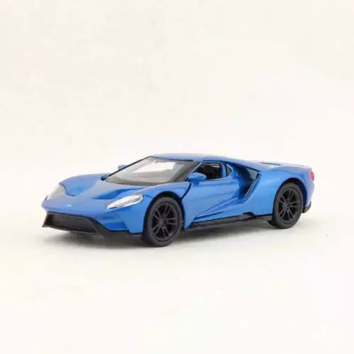 Ford GT 1:36 diecast sports car model, blue with black wheels and front grille