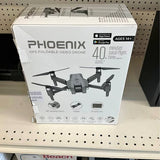 Foldable video drone retail box with quadcopter diagram and GPS Phoenix branding