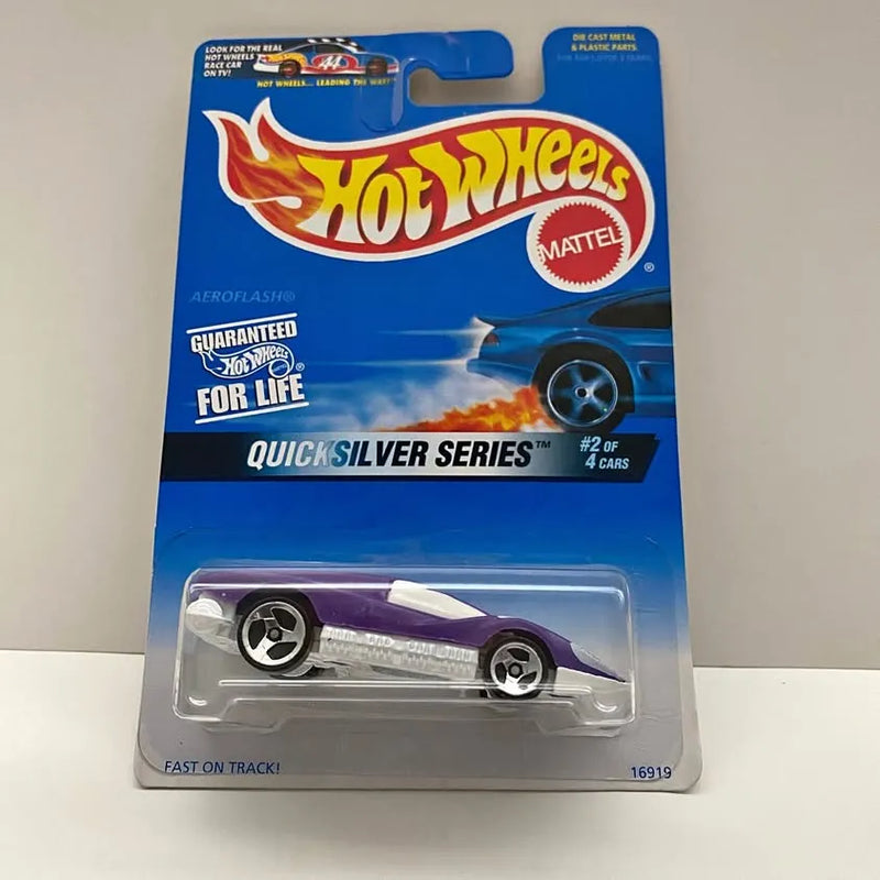 Hot Wheels Aeroflash purple and white diecast car in blister package