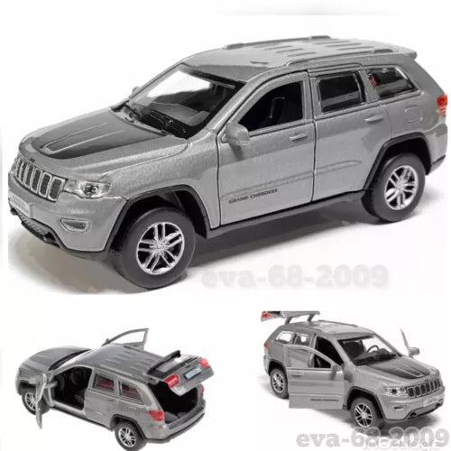 Jeep Grand Cherokee 1/36 diecast SUV, gray, side front three-quarter view